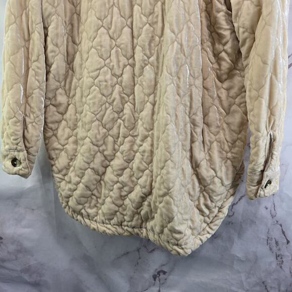 Anthropologie Jacket Womens XS Cream Crushed Velvet Quilted Shacket Shirt Button - Picture 9 of 12